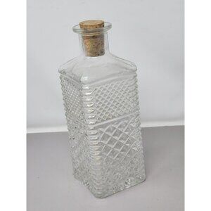 Vintage Diamond-Cut Glass Decanter With Cork Lid‎